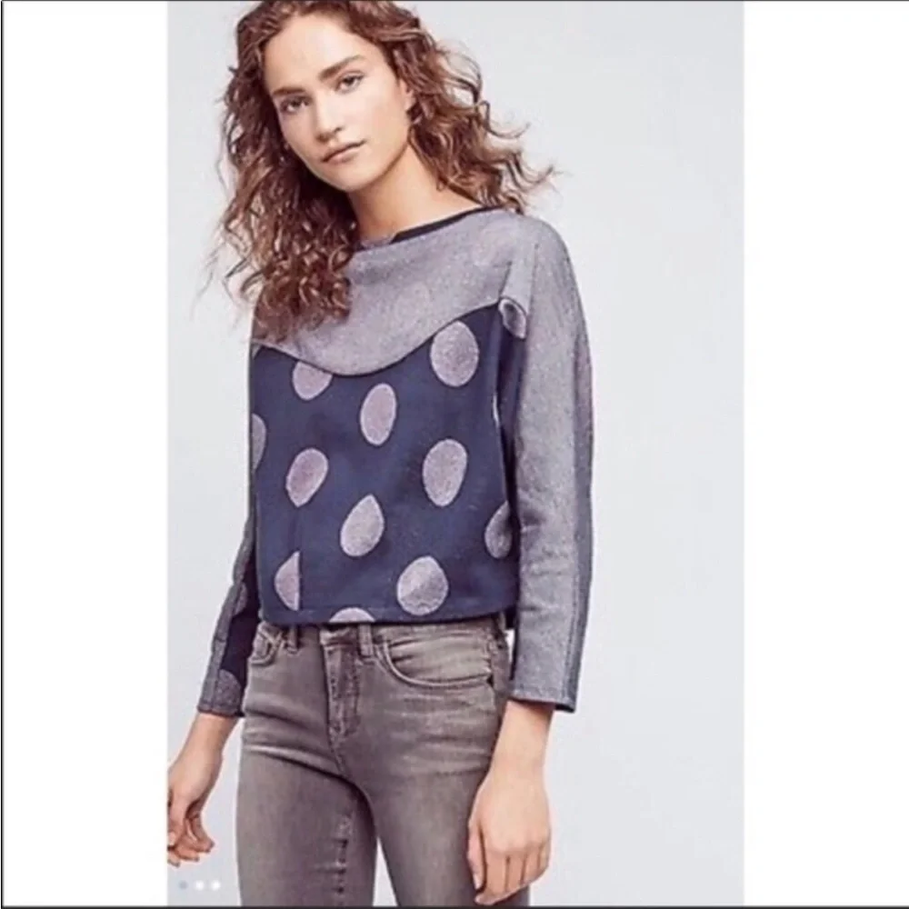 ANTHROPOLOGIE Postmark Polka Dot Cropped Shirt - Picture 5 of 12